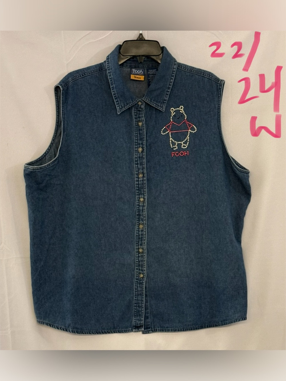 POOH Sleeveless Denim Button-Front Blouse - Blue - Picture 1 of 2